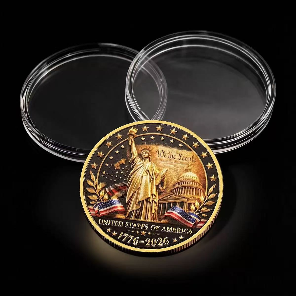250th Anniversary Coin Statue of Liberty Bald Eagle Embossed Gold-Plated Collectible Commemorative Badge