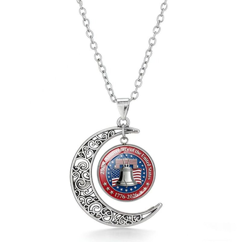 U.S. 250th Anniversary Necklace with Silver Openwork Moon Pendant