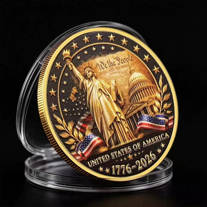 250th Anniversary Coin Statue of Liberty Bald Eagle Embossed Gold-Plated Collectible Commemorative Badge