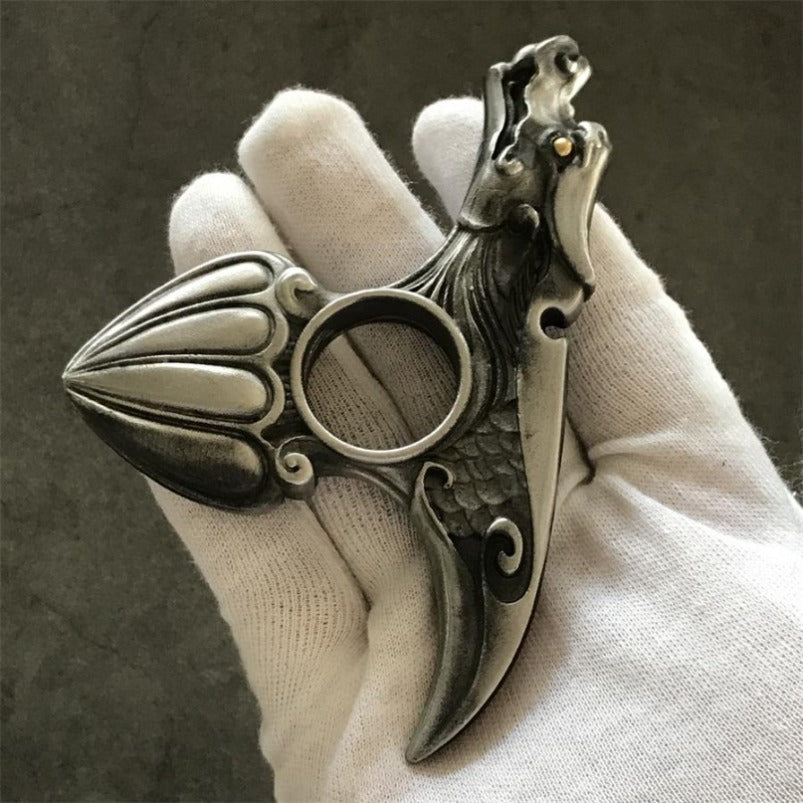 Retro Silver Dragon Single Finger Knuckle Duster EDC