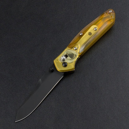 BM940 D2 Steel Folding Knife Transparent Yellow Handle
