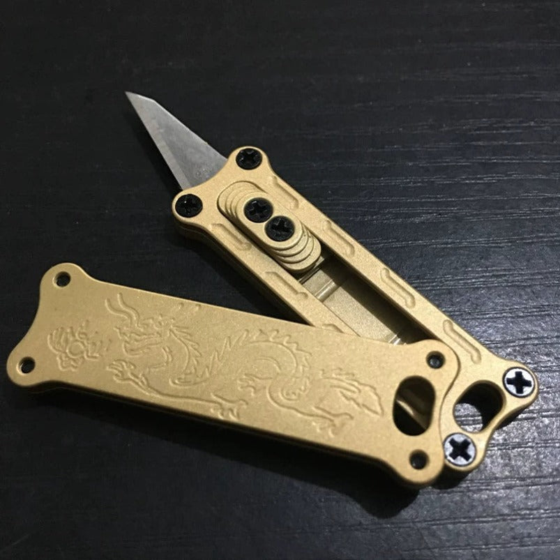 Titanium/Brass Slide-out Sharp Blades Mini Knife with Keychain EDC