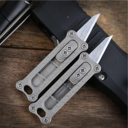 Titanium/Brass Slide-out Sharp Blades Mini Knife with Keychain EDC
