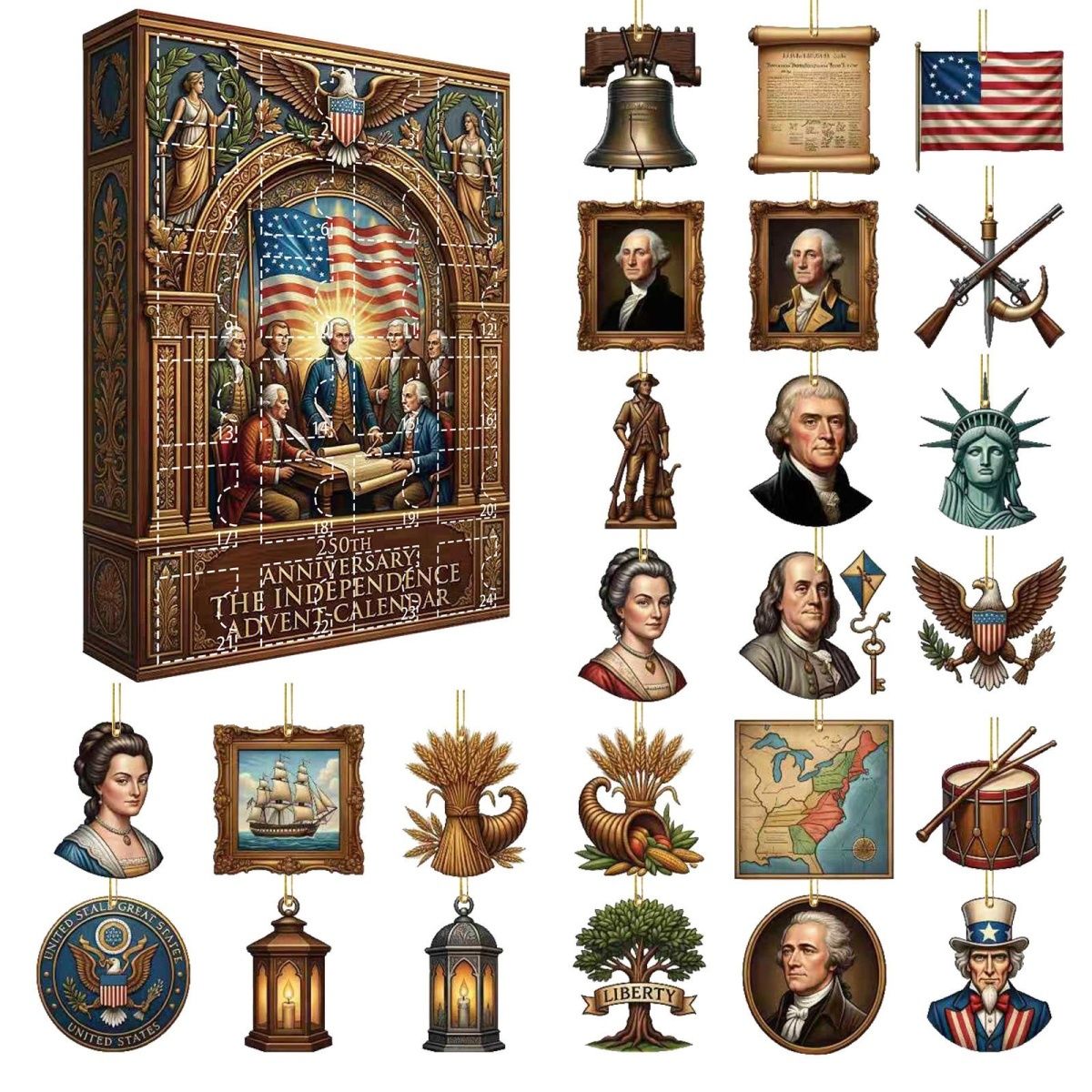 250th Anniversary of U.S. Independence Day Countdown Calendar Blind Box Home Decor Acrylic Pendant