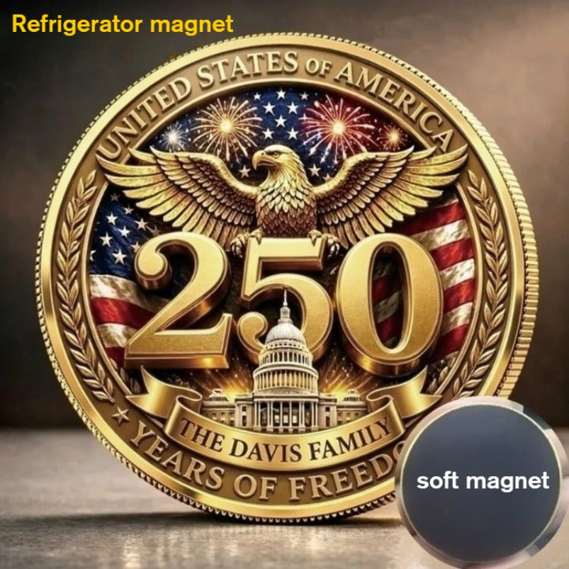 U.S. 250th Anniversary Metal Fridge Magnet with Soft Magnetic Backing—Home Decor Magnet