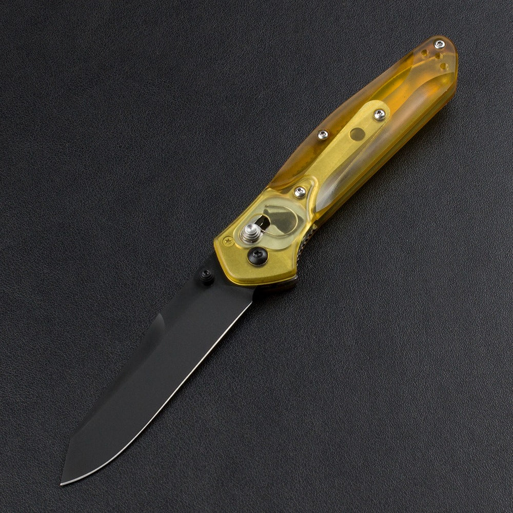 BM940 D2 Steel Folding Knife Transparent Yellow Handle