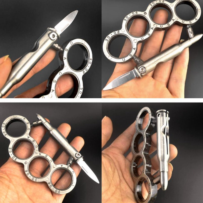 Bullet-Brass Knuckle Duster With Knife Security Defense EDC