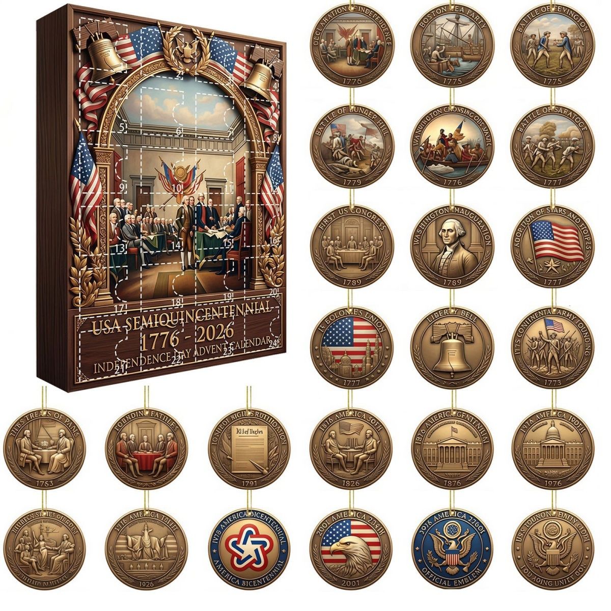 250th Anniversary of U.S. Independence Day Countdown Calendar Blind Box Home Decor Acrylic Pendant