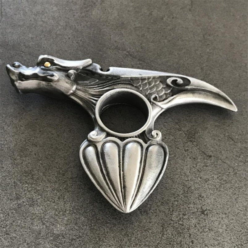 Retro Silver Dragon Single Finger Knuckle Duster EDC