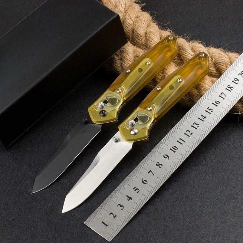 BM940 D2 Steel Folding Knife Transparent Yellow Handle