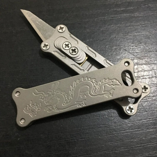 Titanium/Brass Slide-out Sharp Blades Mini Knife with Keychain EDC