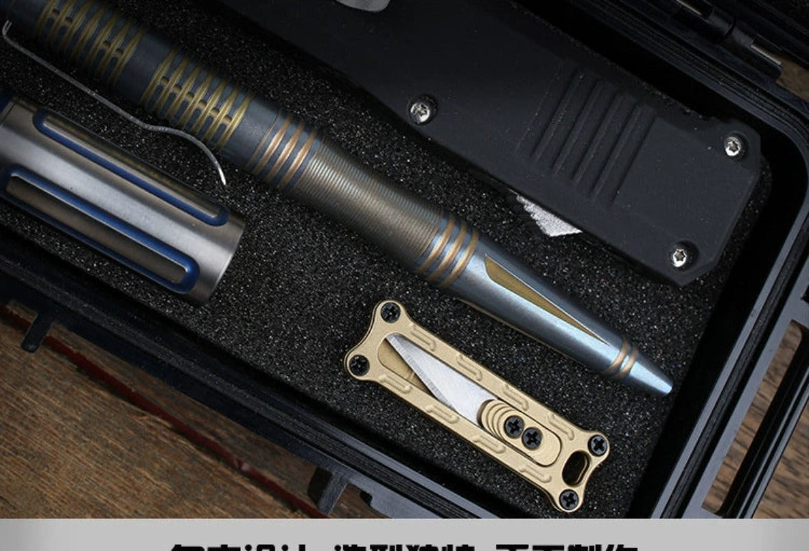 Titanium/Brass Slide-out Sharp Blades Mini Knife with Keychain EDC