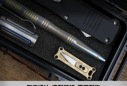 Titanium/Brass Slide-out Sharp Blades Mini Knife with Keychain EDC