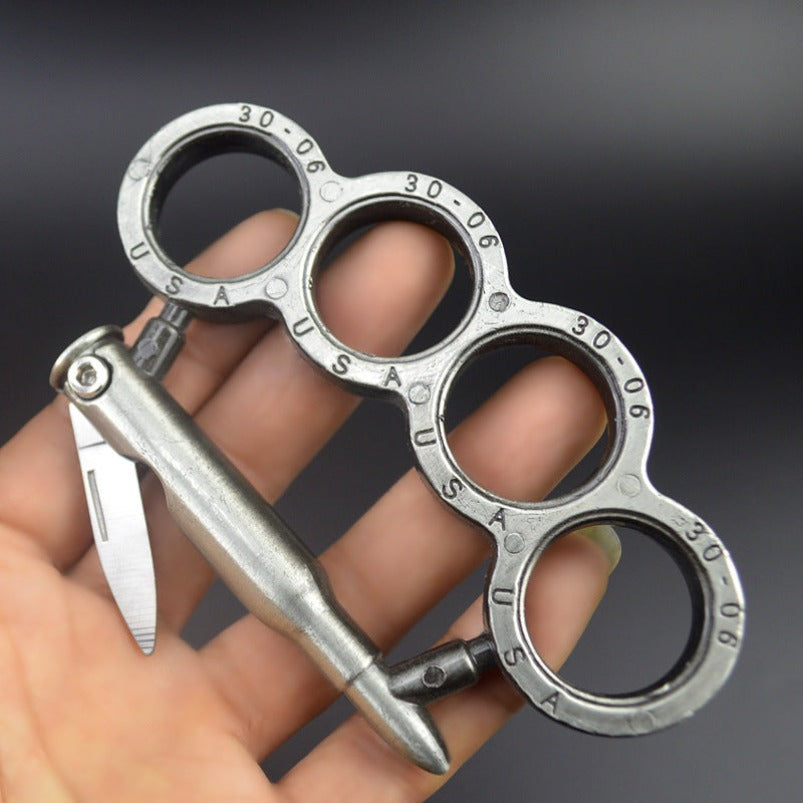 Bullet-Brass Knuckle Duster With Knife Security Defense EDC