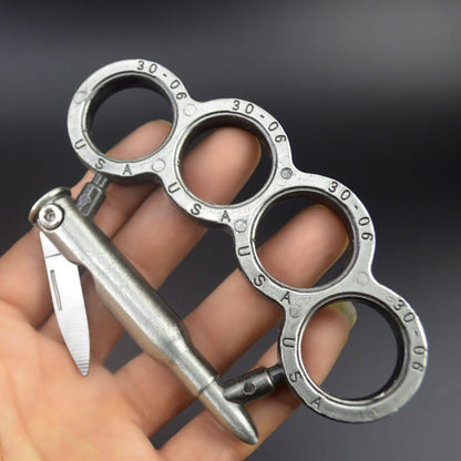 Bullet-Brass Knuckle Duster With Knife Security Defense EDC