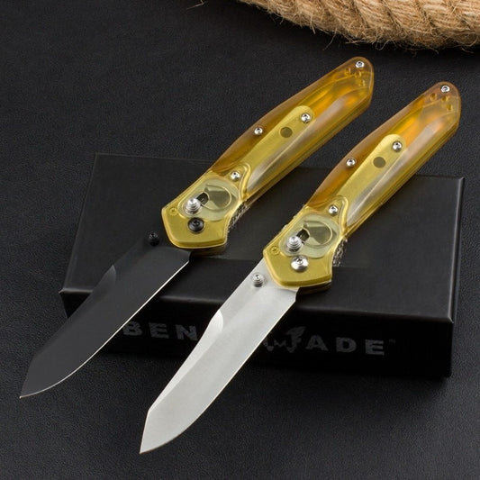 BM940 D2 Steel Folding Knife Transparent Yellow Handle