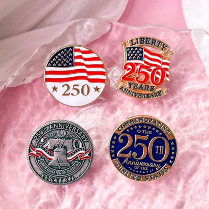 US Independence Day 250 Anniversary Brooch Stars Flag Letters Big Clock Badge Clothes Accessories