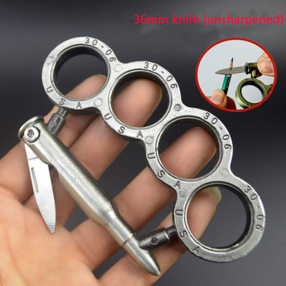 Bullet-Brass Knuckle Duster With Knife Security Defense EDC