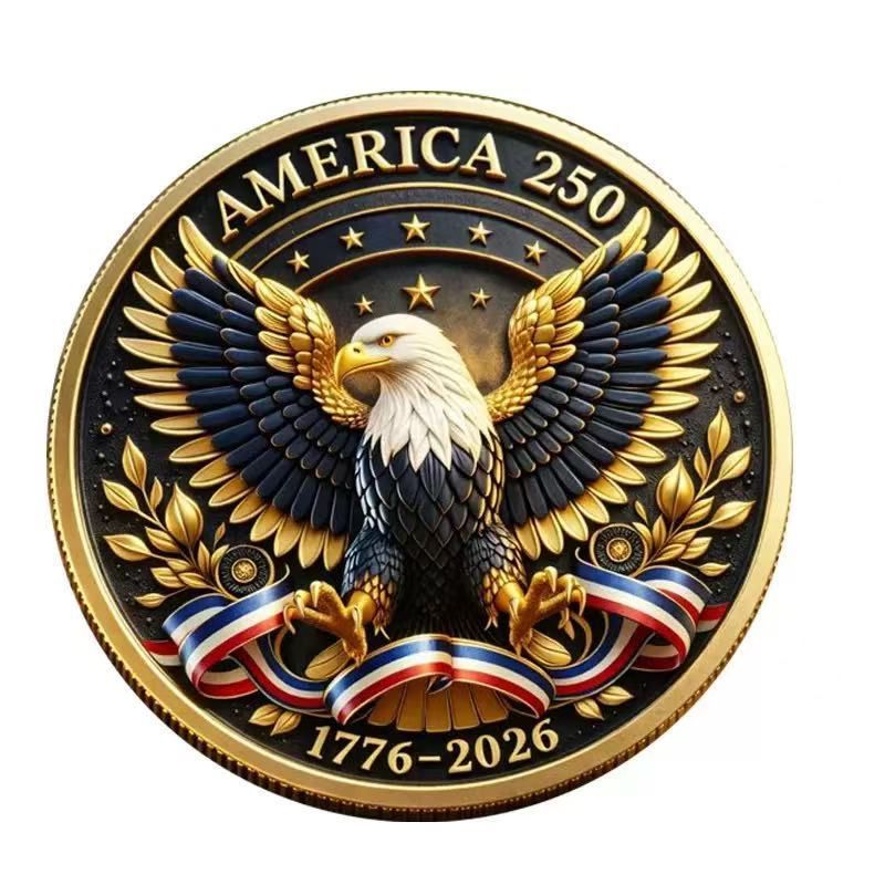 250th Anniversary Coin Statue of Liberty Bald Eagle Embossed Gold-Plated Collectible Commemorative Badge