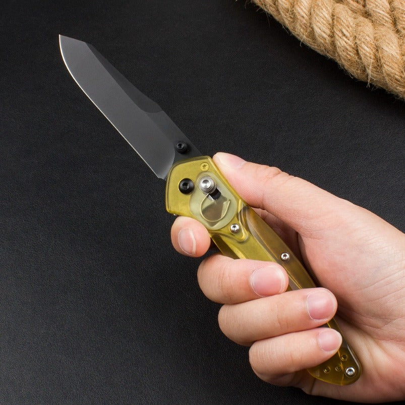 BM940 D2 Steel Folding Knife Transparent Yellow Handle