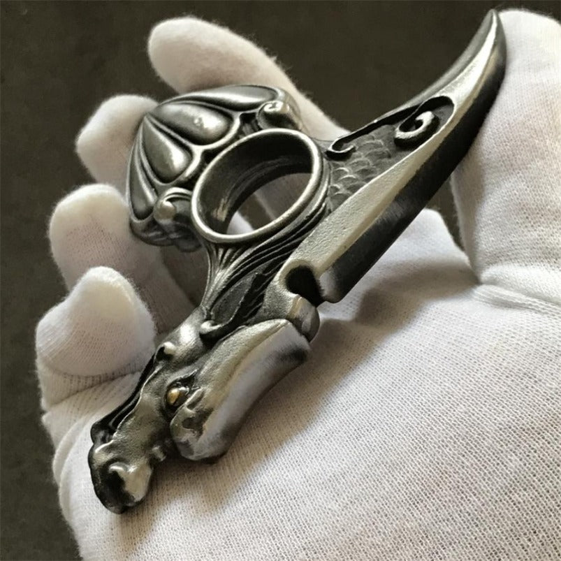 Retro Silver Dragon Single Finger Knuckle Duster EDC
