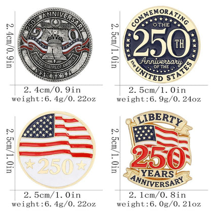 US Independence Day 250 Anniversary Brooch Stars Flag Letters Big Clock Badge Clothes Accessories