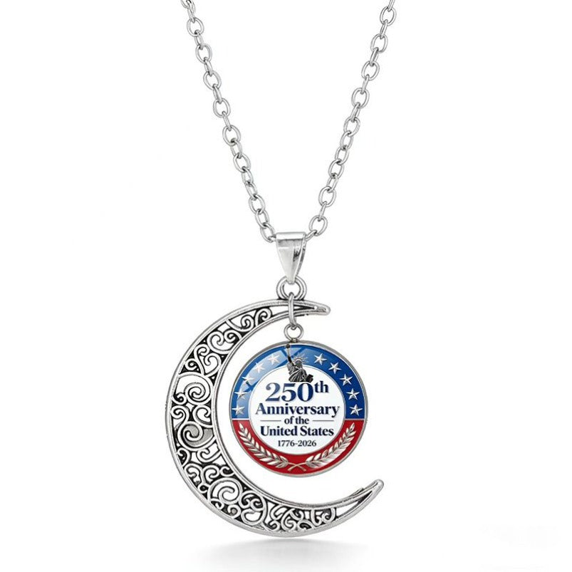 U.S. 250th Anniversary Necklace with Silver Openwork Moon Pendant