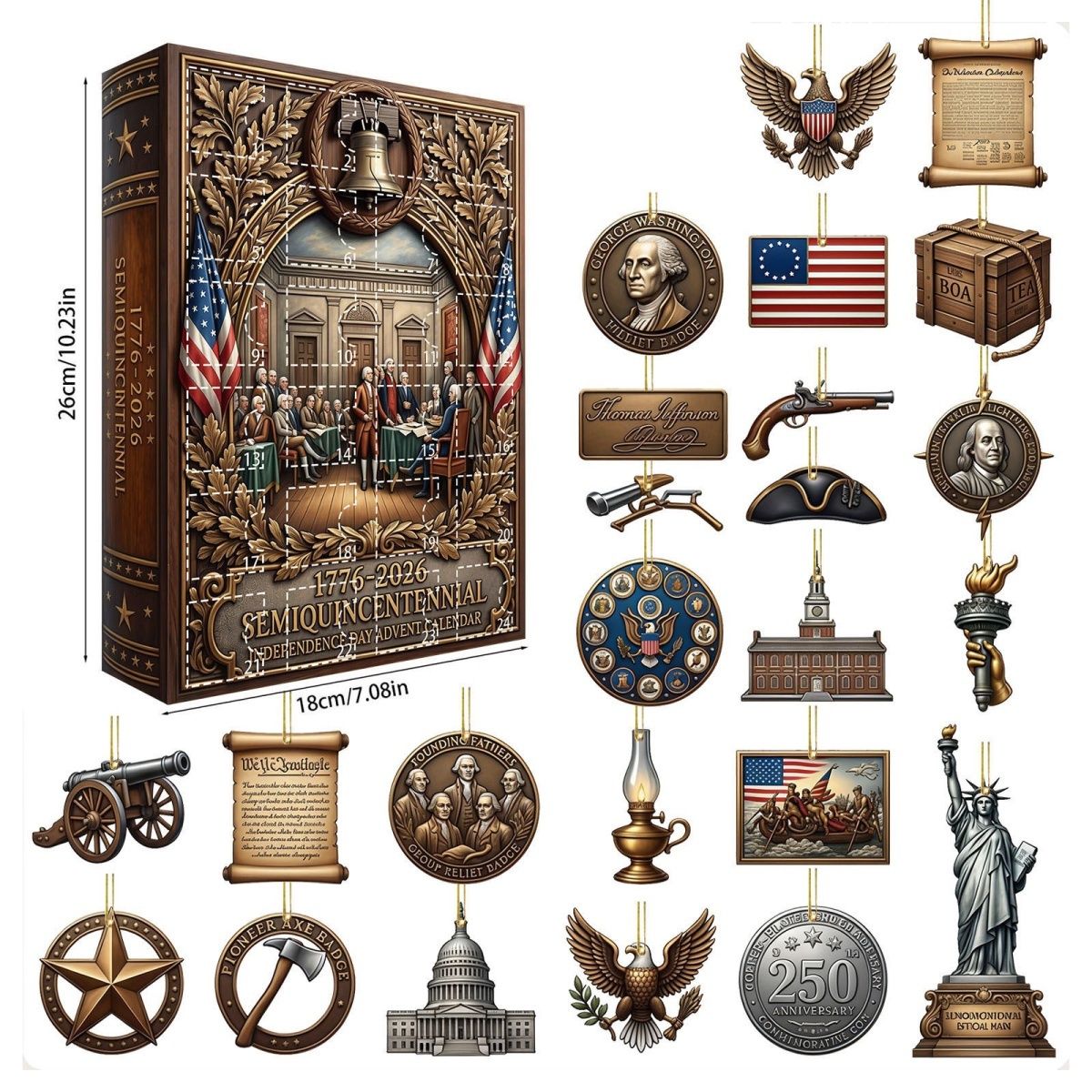 250th Anniversary of U.S. Independence Day Countdown Calendar Blind Box Home Decor Acrylic Pendant