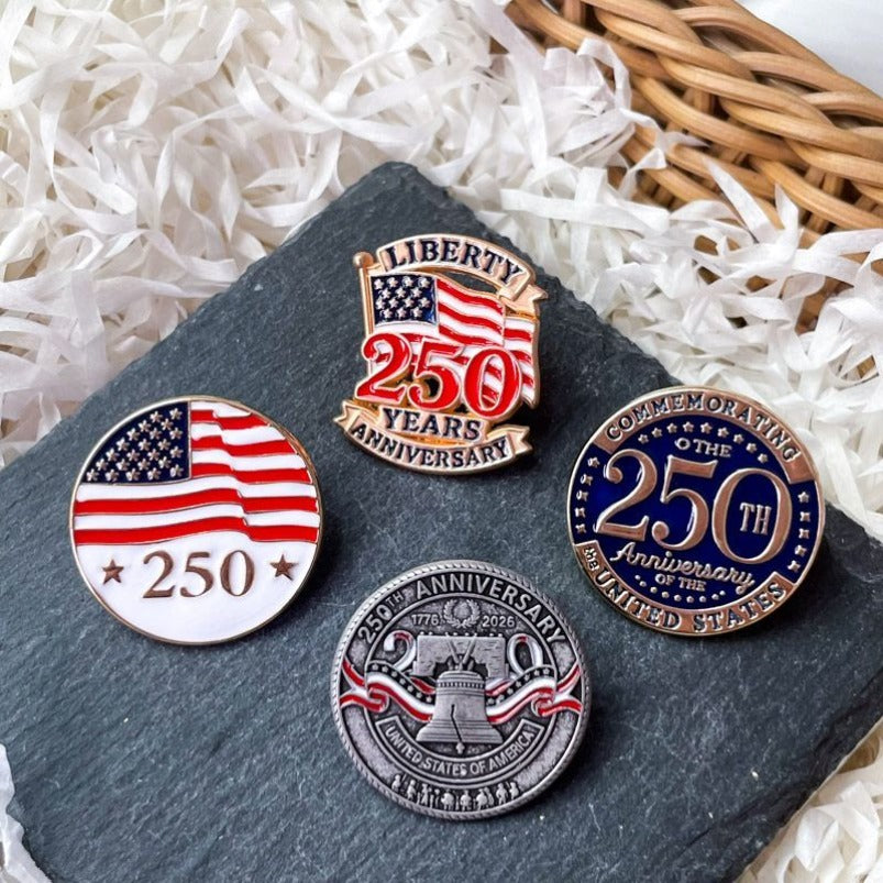 US Independence Day 250 Anniversary Brooch Stars Flag Letters Big Clock Badge Clothes Accessories
