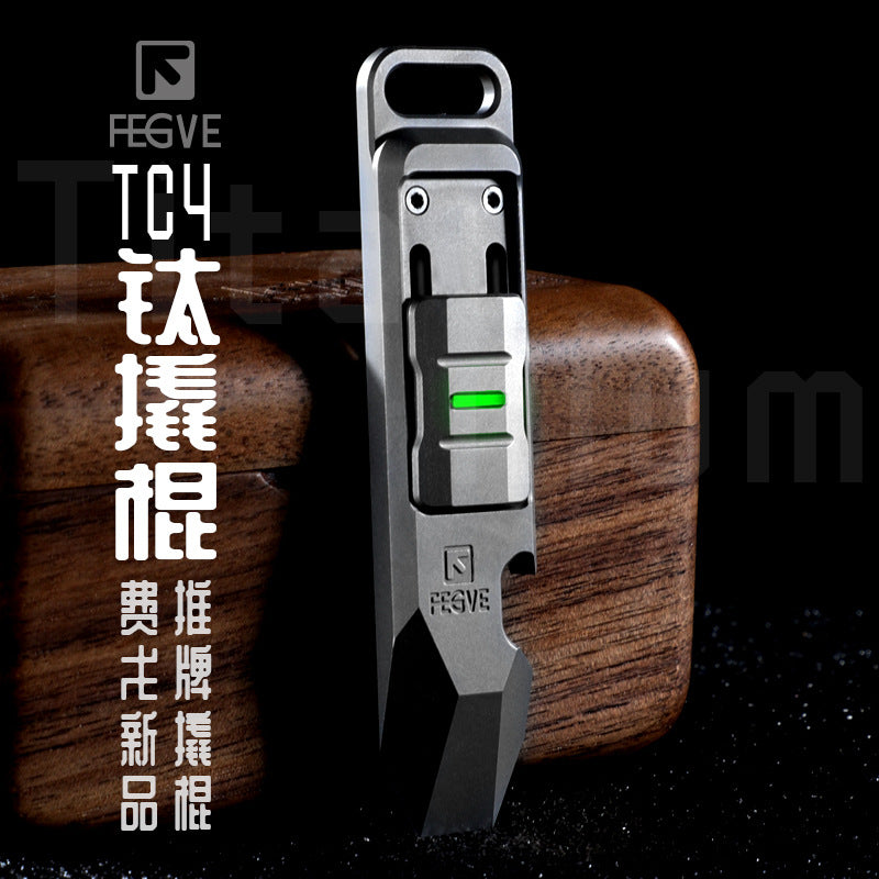 fegve Titanium Pocket Pry Bar Multi-Tool - Bottle Opener, Screwdriver & EDC Pocket Tool