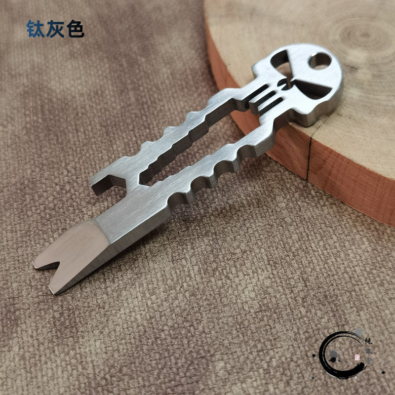Titanium Skull Multi-Tool Keychain – 6-in-1 EDC Pry Bar
