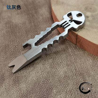 Titanium Skull Multi-Tool Keychain – 6-in-1 EDC Pry Bar