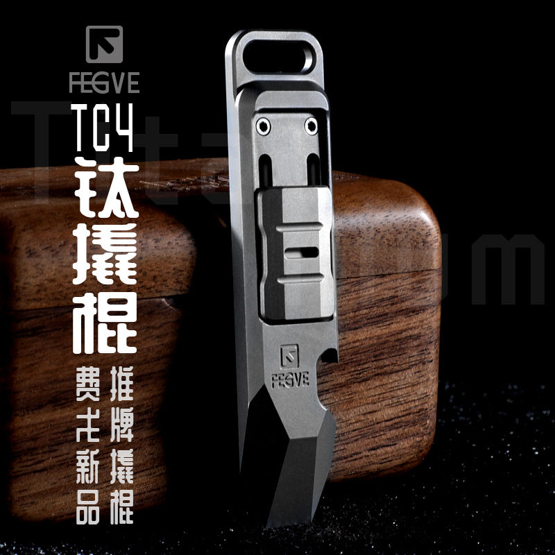 fegve Titanium Pocket Pry Bar Multi-Tool - Bottle Opener, Screwdriver & EDC Pocket Tool