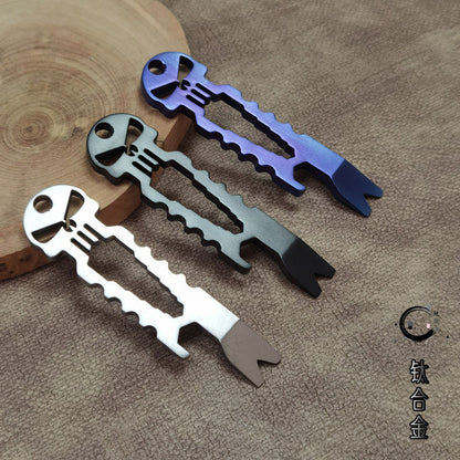 Titanium Skull Multi-Tool Keychain – 6-in-1 EDC Pry Bar