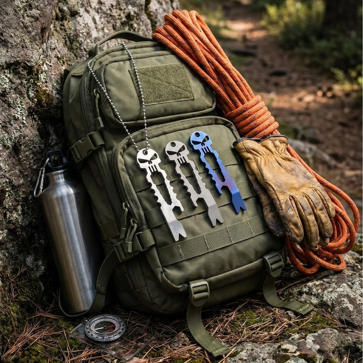Titanium Skull Multi-Tool Keychain – 6-in-1 EDC Pry Bar