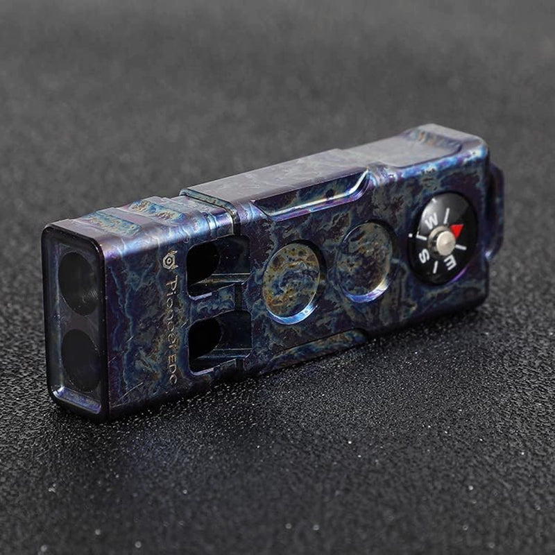 Titanium Compass Double Barrel Popping Whistle Outdoor Rescue EDC
