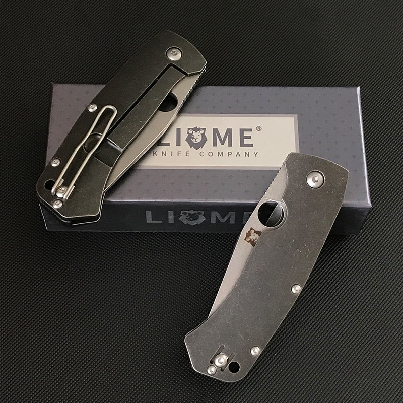 Liome D2 Blade Titanium Alloy Handle Folding Knife Defense Knives