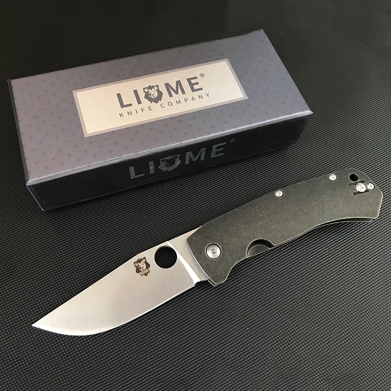 Liome D2 Blade Titanium Alloy Handle Folding Knife Defense Knives