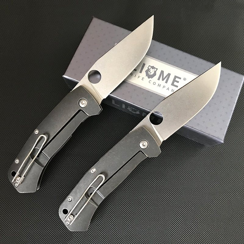 Liome D2 Blade Titanium Alloy Handle Folding Knife Defense Knives