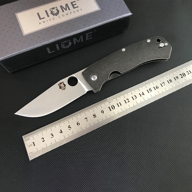 Liome D2 Blade Titanium Alloy Handle Folding Knife Defense Knives