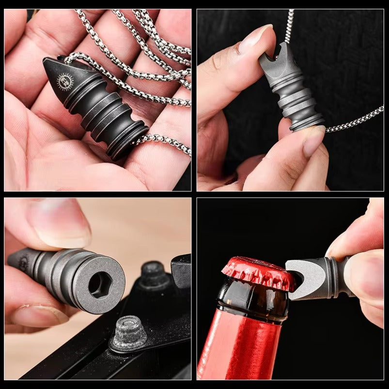 Titanium Alloy Multi-function Knife Drop Corkscrew Hex Wrench EDC