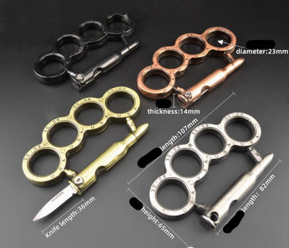 Bullet-Brass Knuckle Duster With Knife Security Defense EDC