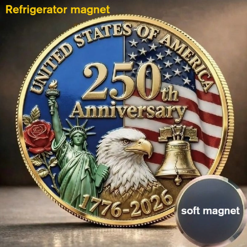 U.S. 250th Anniversary Metal Fridge Magnet with Soft Magnetic Backing—Home Decor Magnet