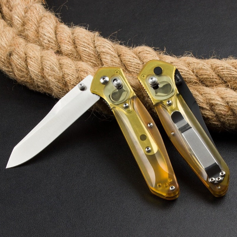 BM940 D2 Steel Folding Knife Transparent Yellow Handle