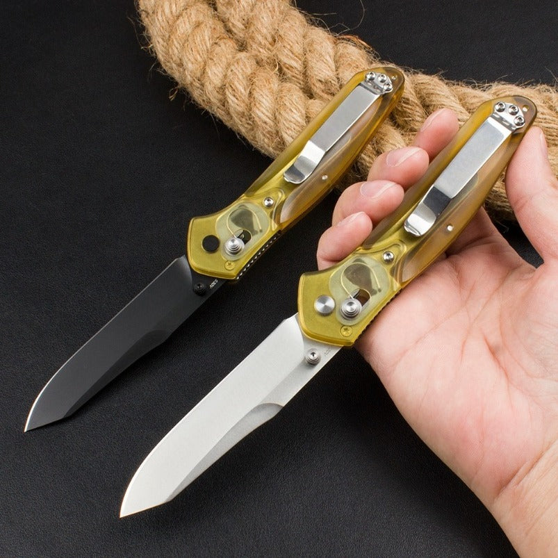 BM940 D2 Steel Folding Knife Transparent Yellow Handle