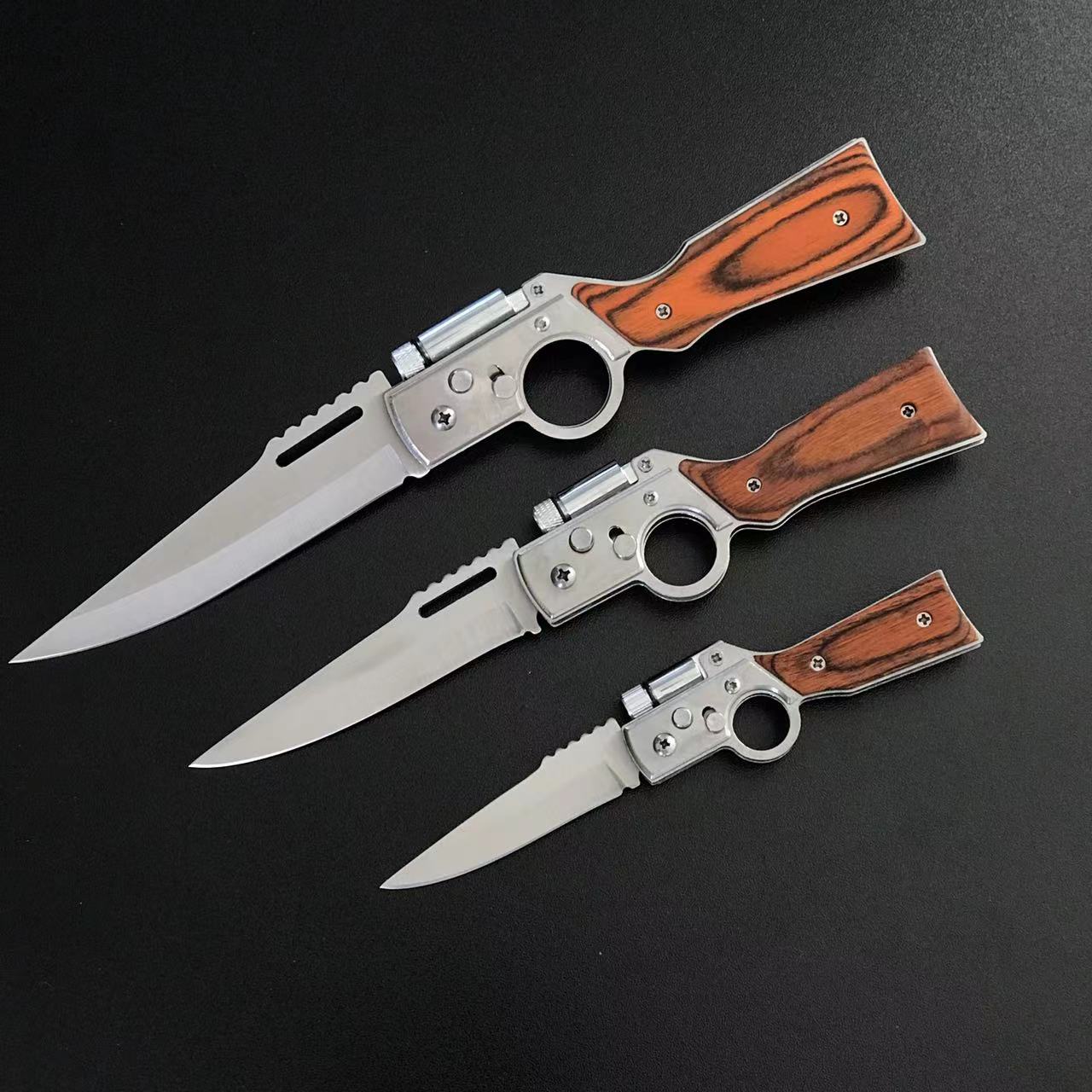 AK47 Style Wood Textured Folding Knife Pocket Knives