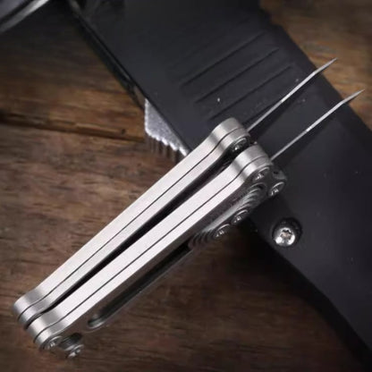 Titanium/Brass Slide-out Sharp Blades Mini Knife with Keychain EDC