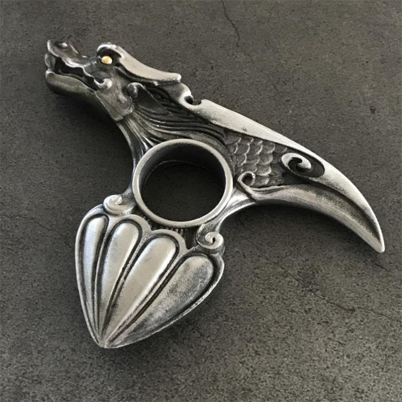 Retro Silver Dragon Single Finger Knuckle Duster EDC