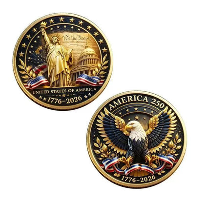 250th Anniversary Coin Statue of Liberty Bald Eagle Embossed Gold-Plated Collectible Commemorative Badge
