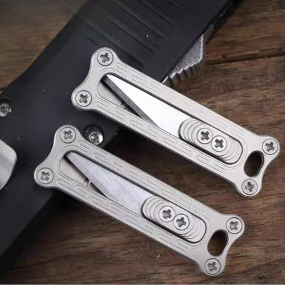 Titanium/Brass Slide-out Sharp Blades Mini Knife with Keychain EDC